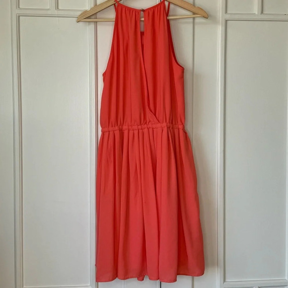 Banana Republic A Line Halter Solid Coral Cinch Waist Dress Capri Sz  2 summer - Picture 7 of 13